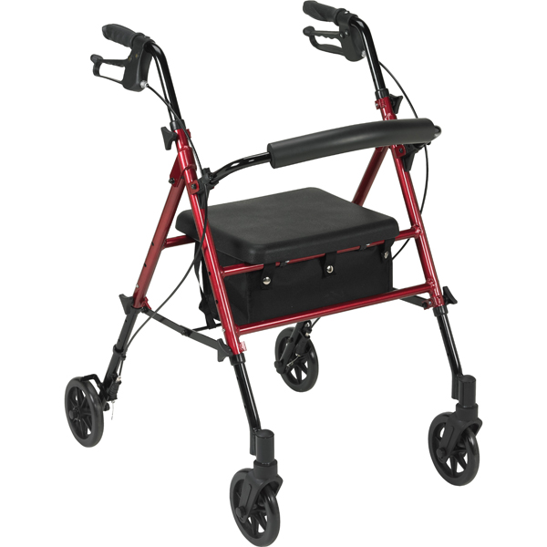 Adjustable Height Rollator with 6 Inch Wheels - Red - Click Image to Close